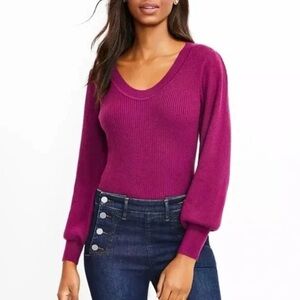LOFT Plum Purple Ribbed Scoop Neck Long Sleeve Sweater XXSP